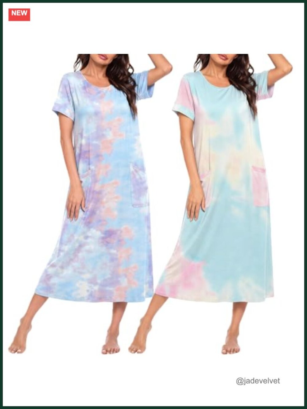 2 Pack Long Nightgowns Short Sleeve Crew Neck Soft House Dress Loungewear